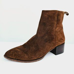 Thursday Temp Ankle Boots 9.5 Brown Suede Leather Side Zip Pointed Toe Comfort